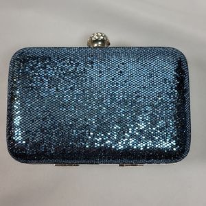NWT Charming Charlie Blue glitter clutch